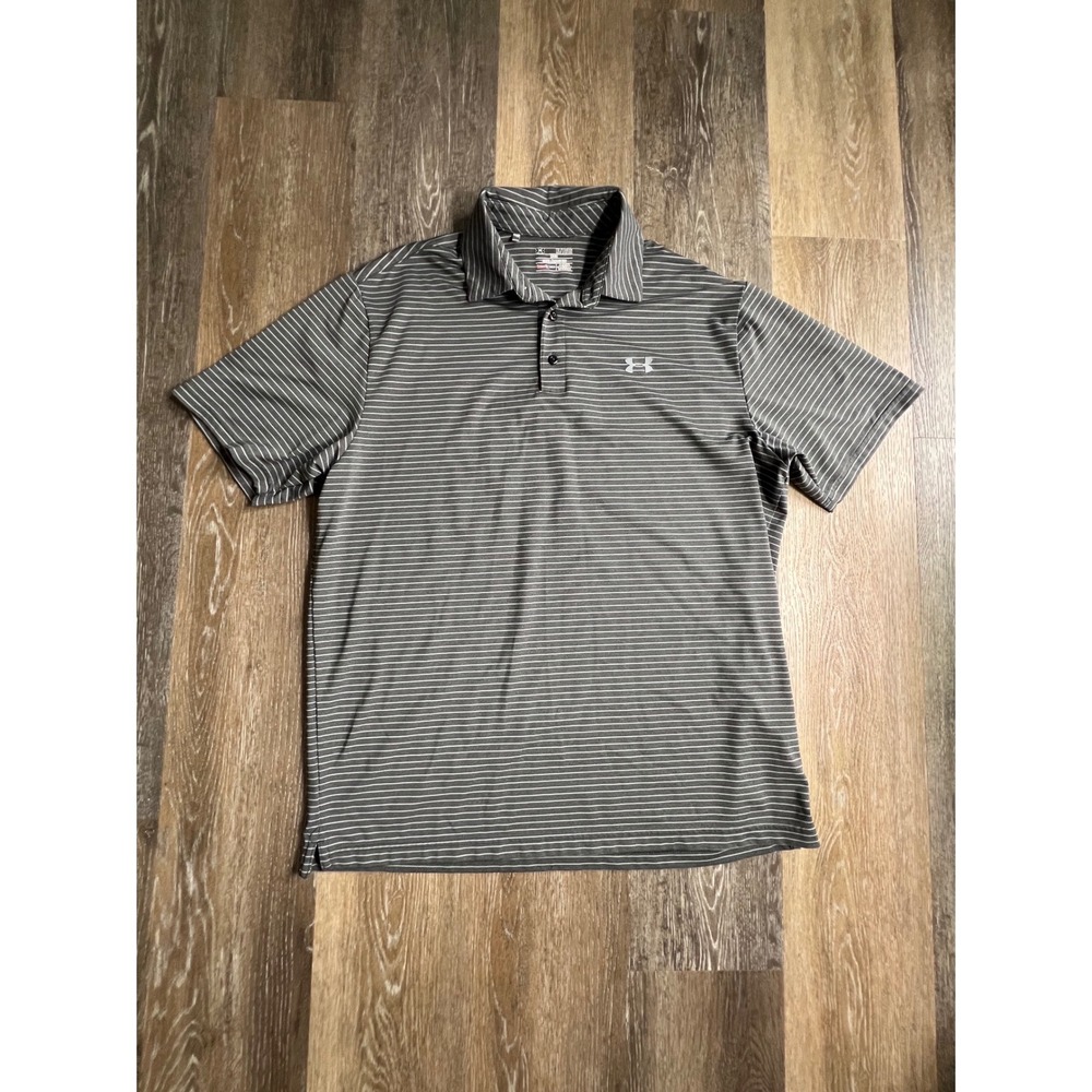 Under Armour Polo Mens XL Grey Excellent‎ HeatGear Striped Short Sleeve Shirt